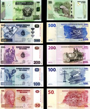 Congo Democratic Republic - 50, 100, 200, 500, & 1000 Francs - P-New - 2013 dated Foreign Paper Money