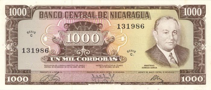 Costa Rica - 1000 Cordobas - P-128a - 1972 dated Foreign Paper Money