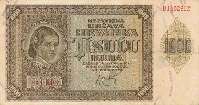 Croatia - 1,000 Kuna P-4a - 1941 dated Foreign Paper Money
