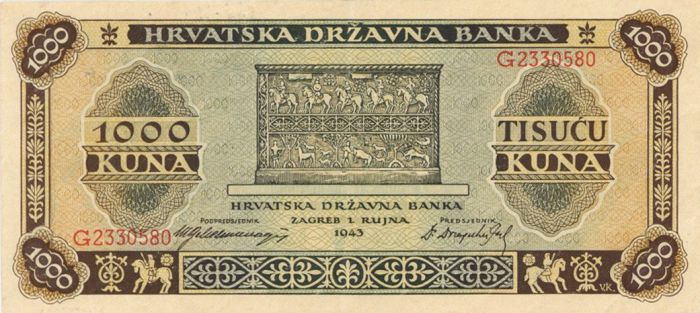 Croatia - 1,000 Kuna - P-12a - 1943 dated Foreign Paper Money