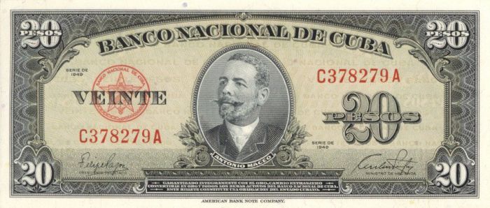 Cuba - 20 Pesos - P-80a - 1949 dated Foreign Paper Money