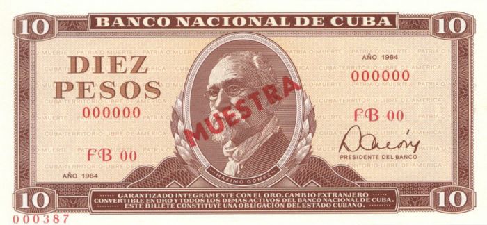 Cuba - 10 Pesos - SPECIMEN - P-104 S - 1971-1988 Foreign Paper Money