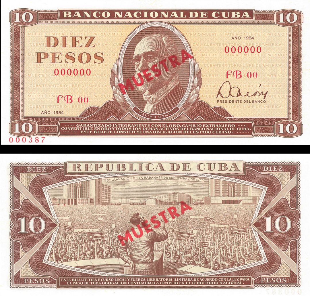 Cuba - 10 Pesos - SPECIMEN - P-104s - 1971-1988 Foreign Paper Money