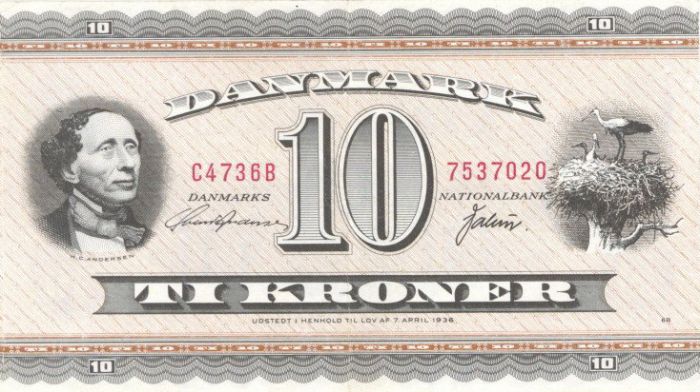 Denmark - 10 Kroner - P-44d - 1954 dated Foreign Paper Money