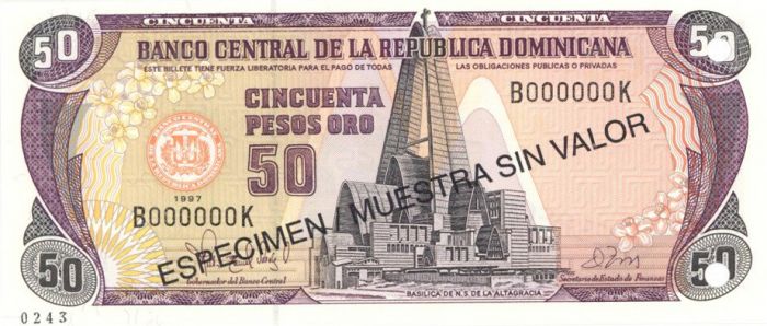 Dominican Republic - 50 Pesos Oro - P-155s1 - 1997 dated Foreign Paper Money