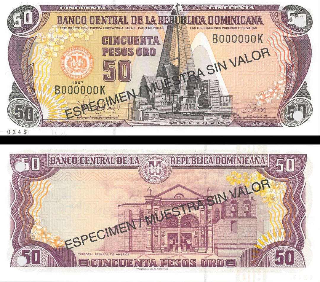 Dominican Republic - 50 Pesos Oro - P-155s1 - 1997 dated Foreign Paper Money