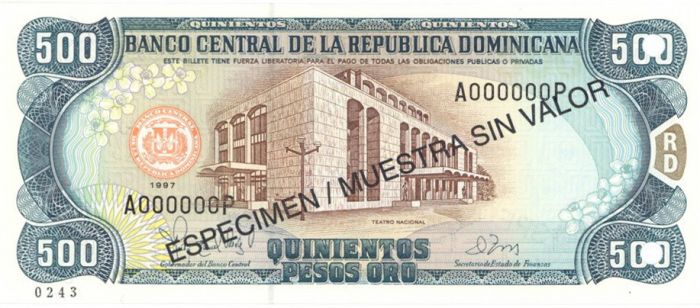 Dominican Republic - 500 Pesos Oro - P-157s2 - 1997 dated Foreign Paper Money
