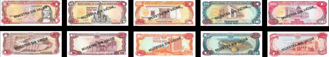 Dominican Republic - Set of 5 (5,50,100,500,1000 Pesos Oro) - P-146 and 4 unlisted - 1994 dated Foreign Paper Money