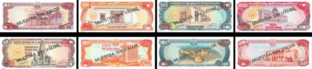 Dominican Republic - Set of 4 (50-1000) - P-135s1 to P-138s1 - 1991 dated Foreign Paper Money