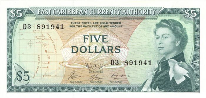 East Caribbean States - 5 Dollars - P-14h - 1965 dated Foreign Paper Money