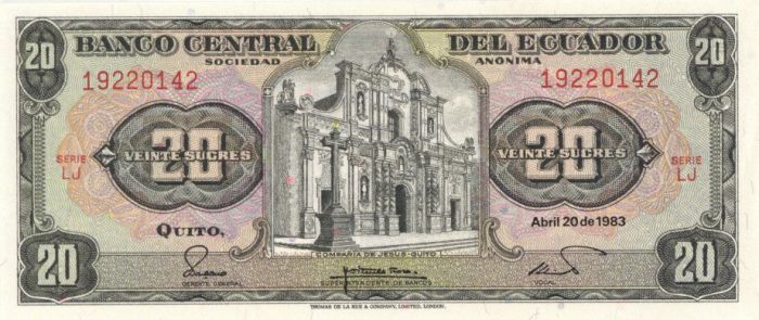 Ecuador - 20 Sucres - P-115b - dated 20.4.1983 Foreign Paper Money
