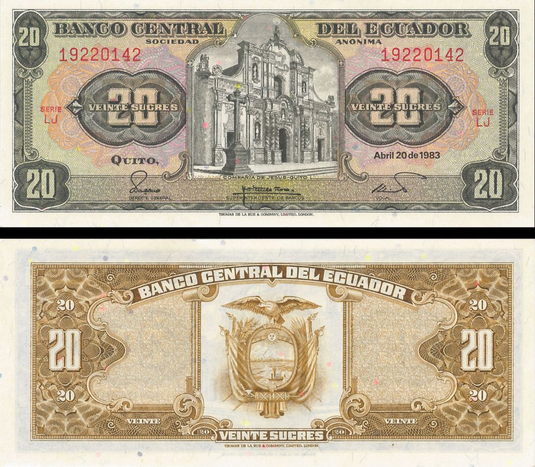 Ecuador - 20 Sucres - P-115b - dated 20.4.1983 Foreign Paper Money