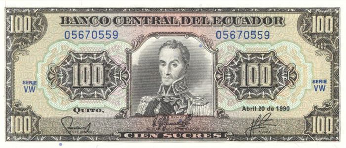 Ecuador - 100 Sucres - P-123 - 1990 dated Foreign Paper Money