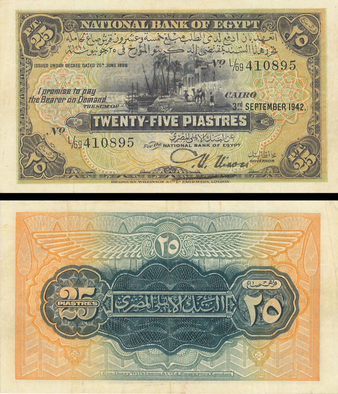 Egypt - 25 Piastres - P-10c - 1940 dated Foreign Paper Money