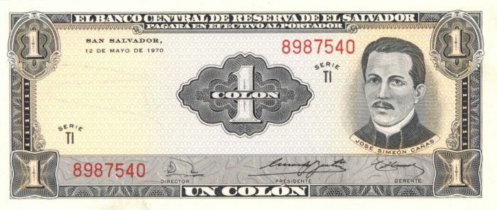 El Salvador - 1 Salvadoran Colón - P-110b - 1970 dated Foreign Paper Money