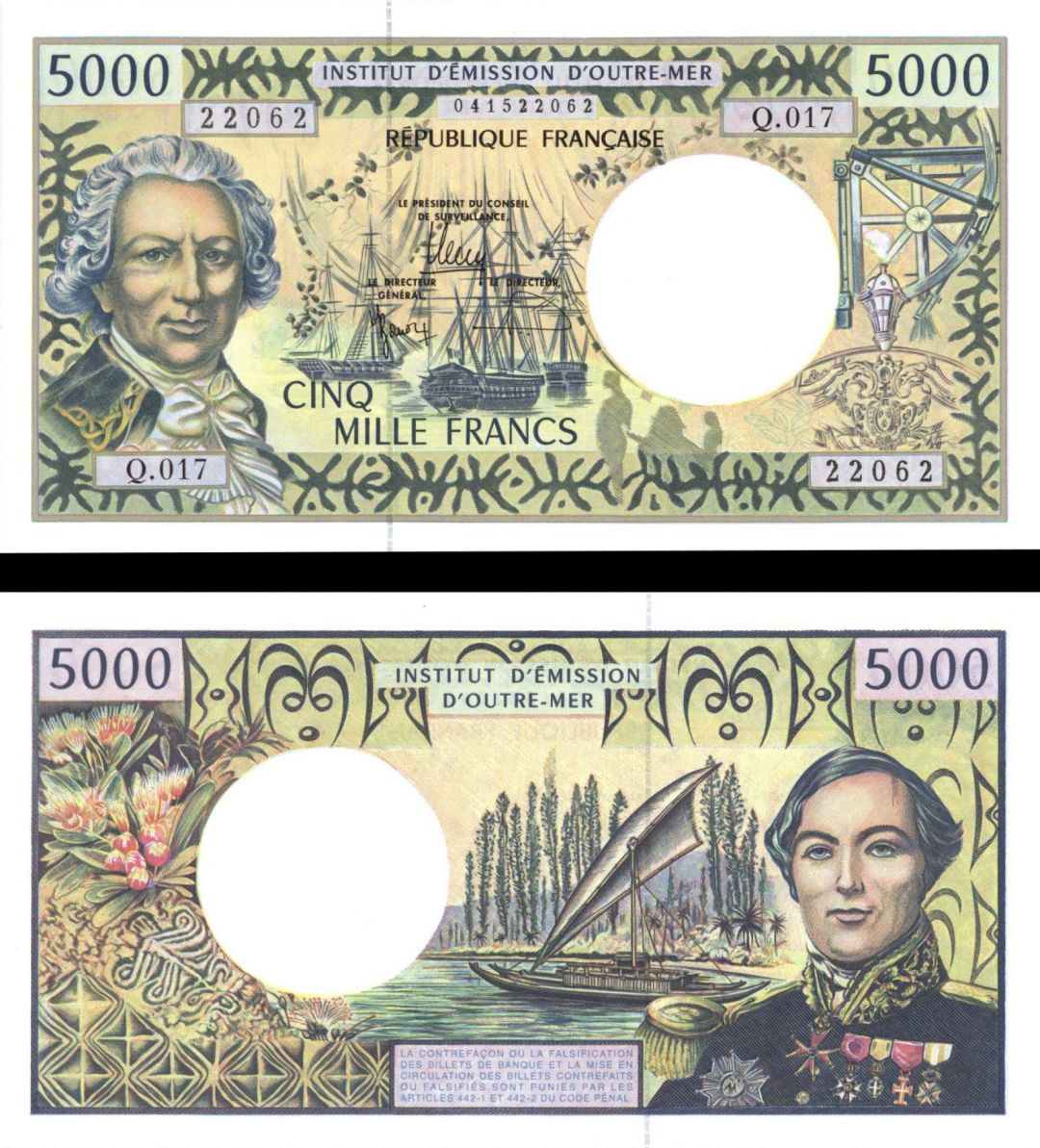 French Pacific - P-3i - 5, 000 Francs - dated 1996 Foreign Paper Money