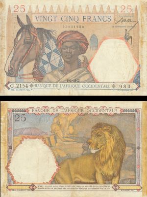 French West Africa - 25 Francs - P-27 - dated 9.1.1942 Foreign Paper Money