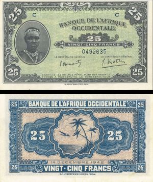 French West Africa - 25 Francs - P-42 - dated 24.11.1953 Foreign Paper Money