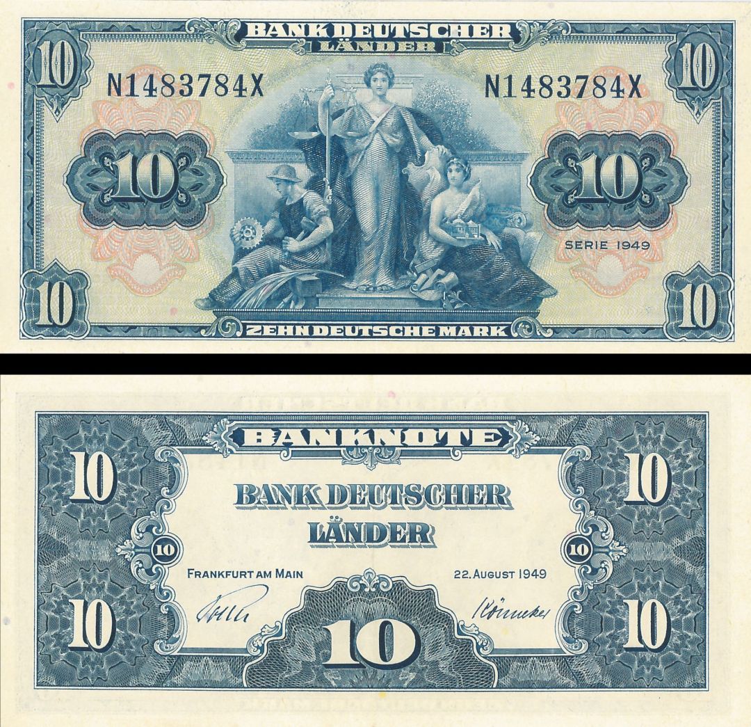 Germany - 10 D. Mark - P-16a - dated 22.9.1949 Foreign Paper Money