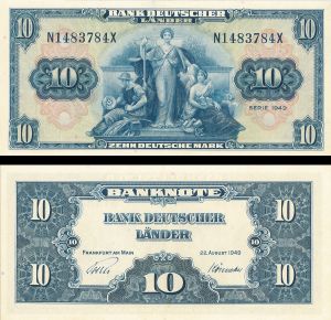 Germany - 10 D. Mark - P-16a - dated 22.9.1949 Foreign Paper Money