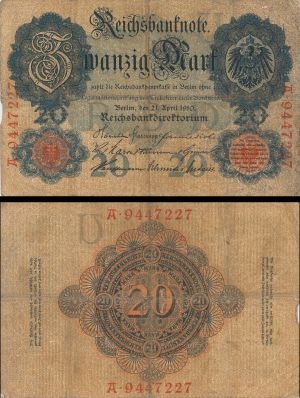 Germany - 20 Mark - P-40b - dated 21.4.1910 Foreign Paper Money