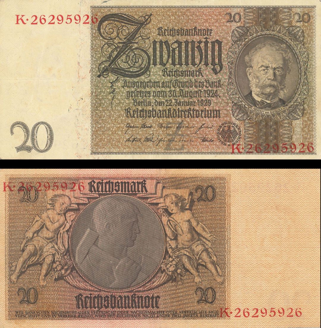 Germany - 20 Reichmark - P-181a - 1929 dated Foreign Paper Money
