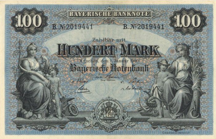 German States (Bayerische) - 100 Mark - P-S922 - 1900 dated Foreign Paper Money