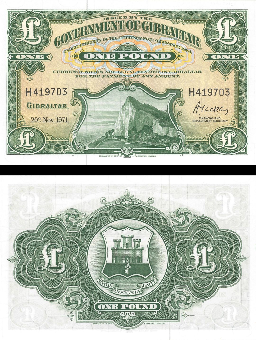 Gibraltar - 1 pound - P-18b - Nov 11, 1971 dated Foreign Paper Money