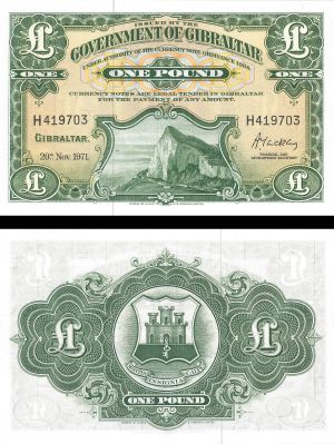 Gibraltar - 1 pound - P-18b - Nov 11, 1971 dated Foreign Paper Money