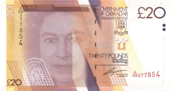Gibraltar - 20 Pounds - P-37 - 2011 dated Foreign Paper Money