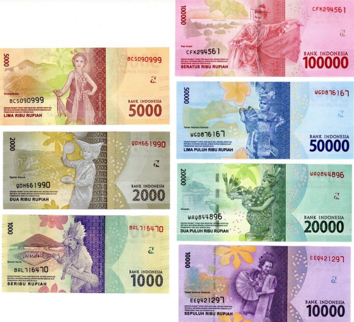Indonesia - Set of 7 Notes - Rupiahs - 2016-2018 dated Foreign Paper Money