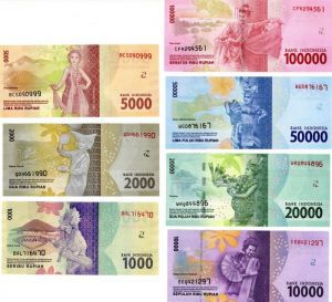 Indonesia - Set of 7 Notes - Rupiahs - Foreign Paper Money
