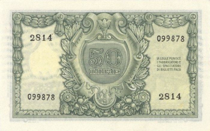 Italy - 50 Lire - P-91b - 1951 dated Foreign Paper Money