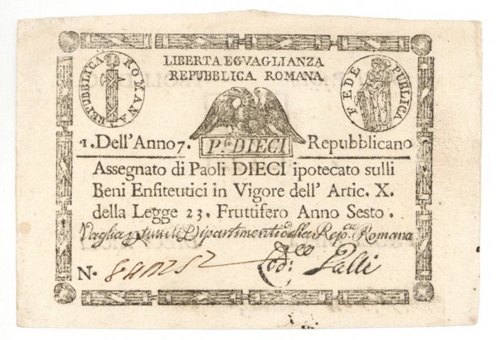 Italian States - Republica Romana - 10 Paoli - P-S540c- Foreign Paper Money