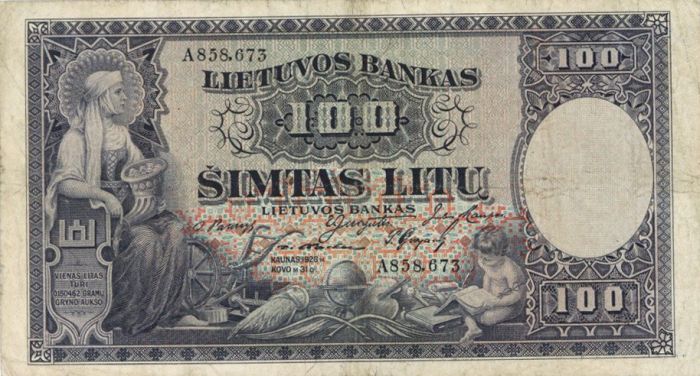 Lithuania - 100 Litu - P-25a - 1928 dated Foreign Paper Money