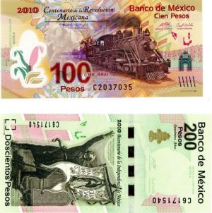 Mexico - 100 amd 200 Pesos - P-128 and 129 - 2010 dated Foreign Paper Money