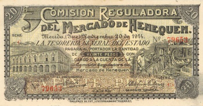 Mexico Yucatan - 20 Pesos - P-914 - 1914 dated Foreign Paper Money