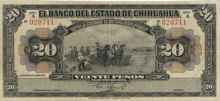 Mexico - 20 Pesos - P-S134a - 1913 dated Foreign Paper Money