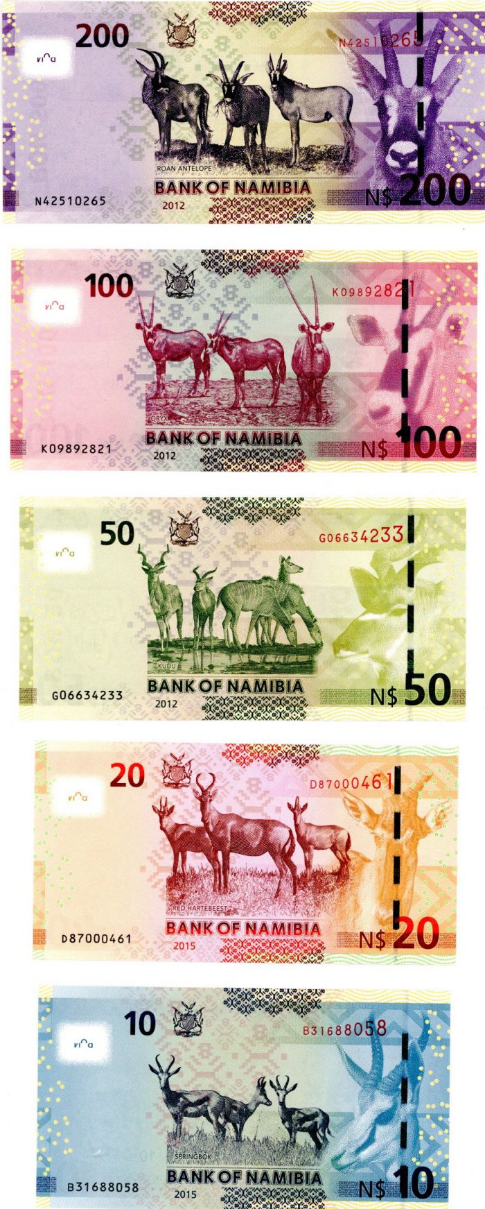 Namibia - P-13a, 14, 15a, 16 and 17 - Foreign Paper Money