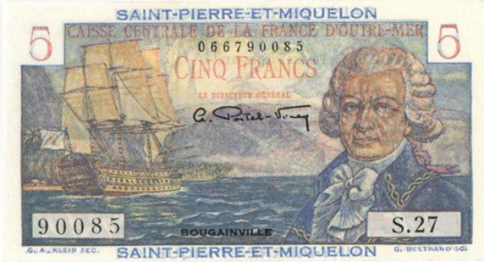 St. Pierre and Miquelon - 5 Francs - P-22 - 1950-60 dated Foreign Paper Money