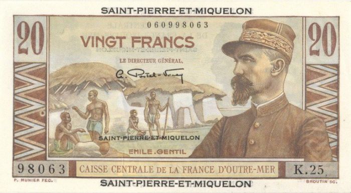 St. Pierre and Miquelon - 20 Francs - P-24 - 1950-60 dated Foreign Paper Money