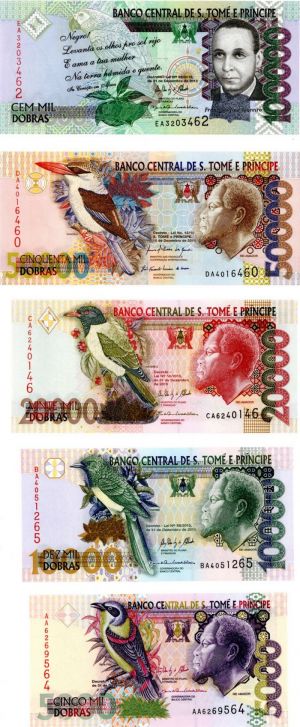St. Thomas and Prince - 5,000,10,000,20,000,50,000,100,000 Dobras - P-Set - 2010-2013 dated Foreign Paper Money