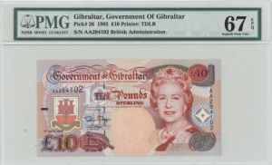 Gibraltar - 10 pound - P-26 PMG Grade 67 - 1995 dated Foreign Paper Money