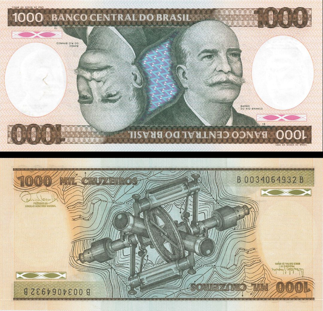 Brazil - 1000 Cruzeiros - P-201d - 1986 dated Foreign Paper Money