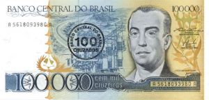 Brazil - 100 Cruzados on 100,000 Cruzeiros - P-208a - Foreign Paper Money