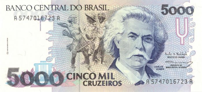 Brazil - 5,000 Brazilian Cruzeiros - P-232c - 1993 dated Foreign Paper Money