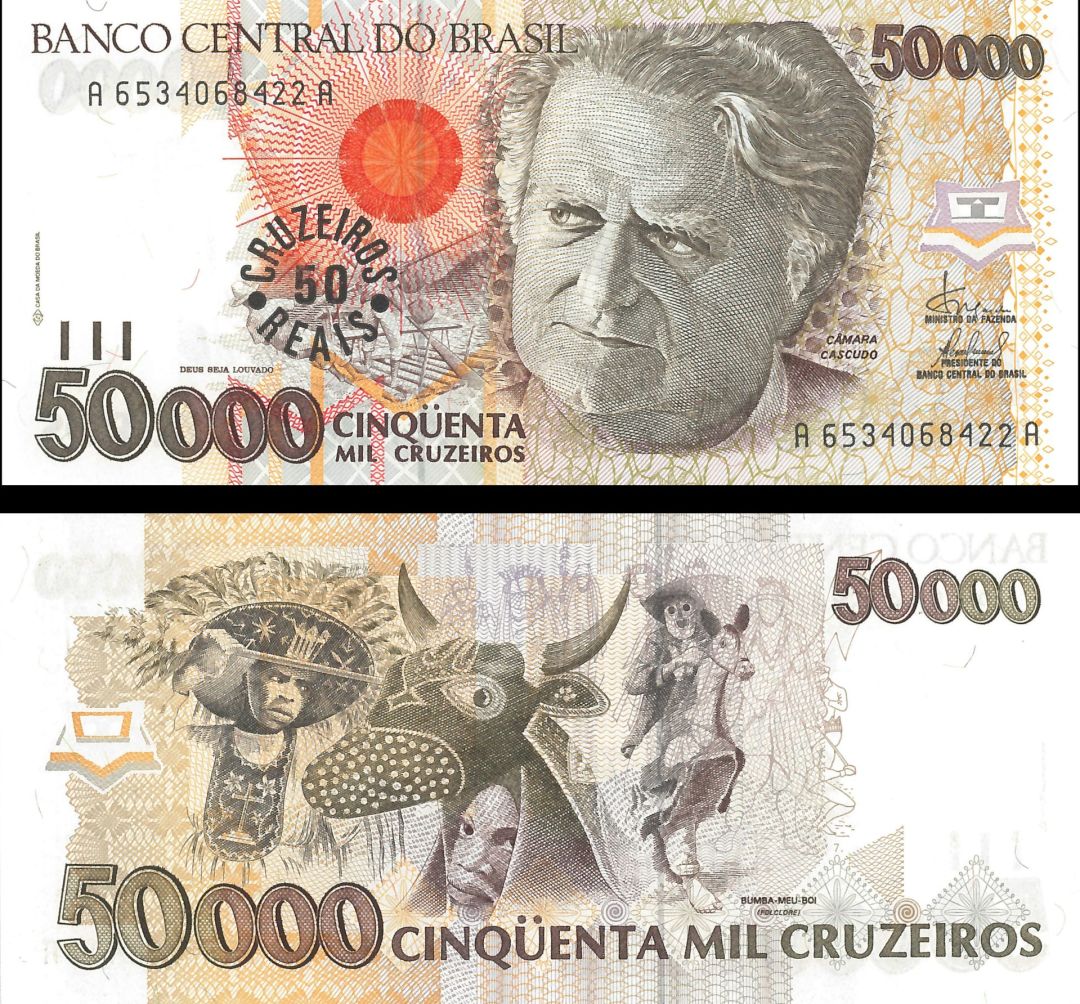 Brazil - 50,000 Cruzeiros Reais on 50,000 Cruzeiros - P-237 - Foreign Paper Money