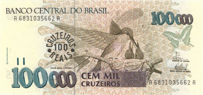 Brazil - 100,000 Cruzeiros Reais on 100,000 Cruzeiros - P-238 - Foreign Paper Money