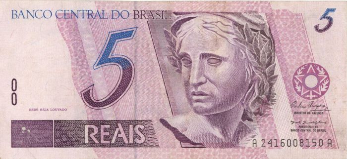 Brazil - 5 Brazilian Reais - P-244d - 1994-97 circa Foreign Paper Money