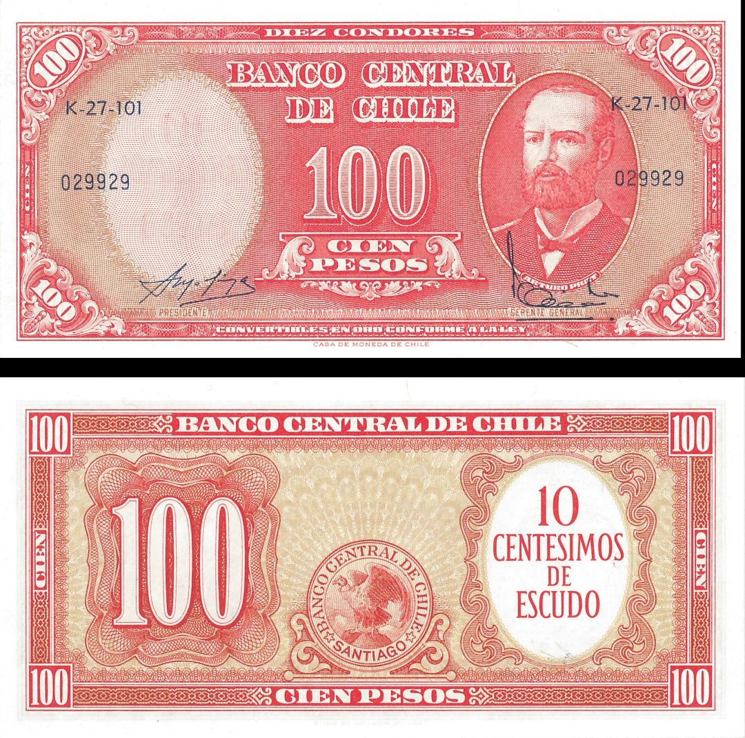 Chile - 100 Pesos - P-114 - 1947-56 dated Foreign Paper Money